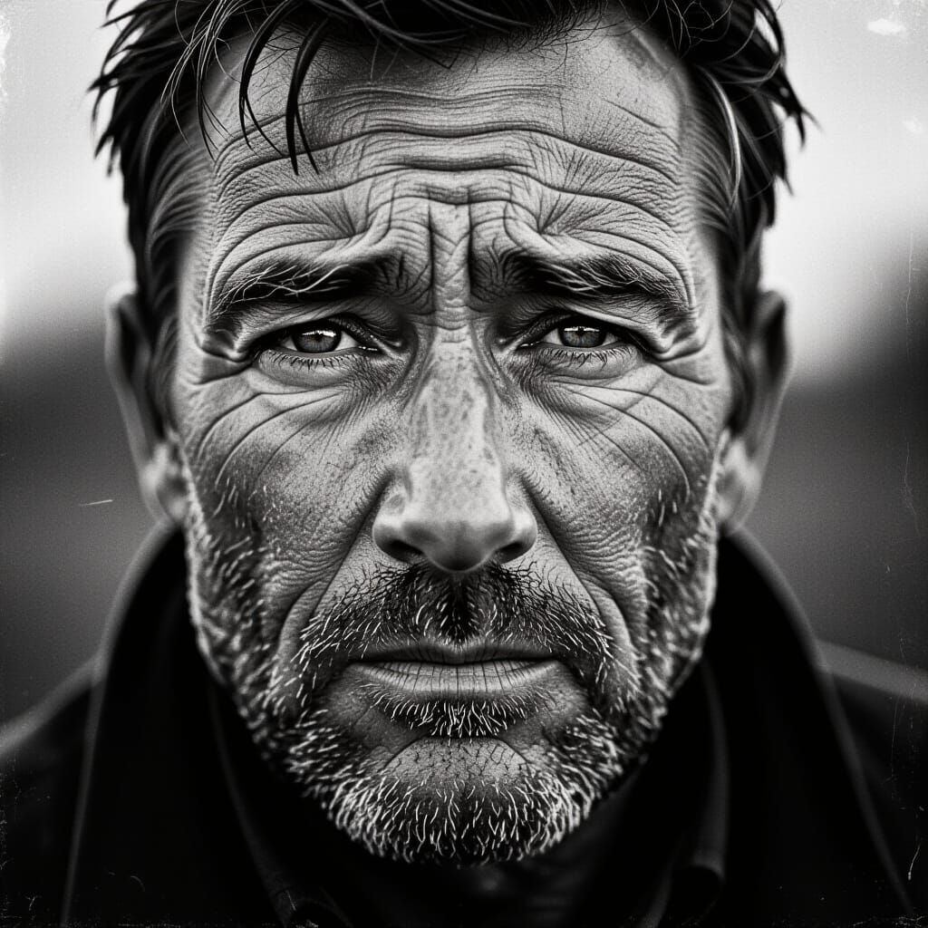 Dramatic Weathered Face in Moody Film Style