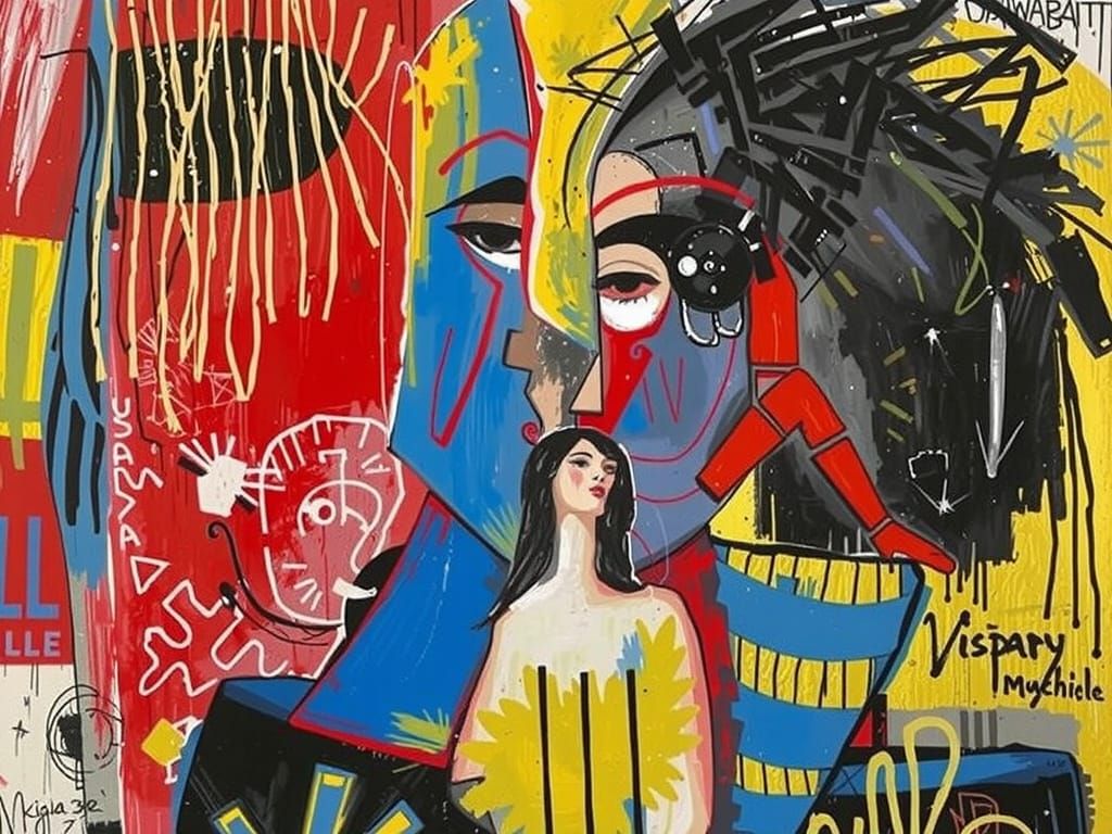 Passionate Embrace in Expressionist Style