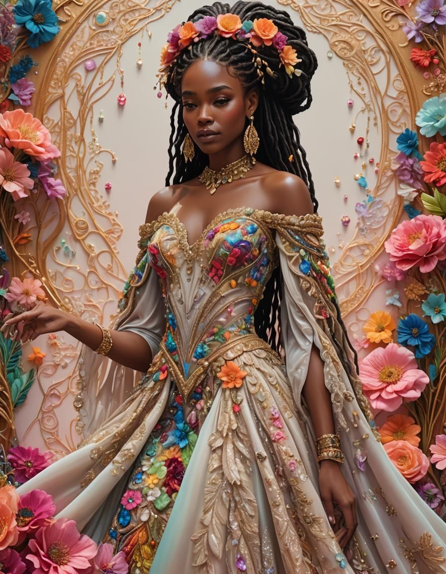 Neon Gown Concept Art in Kusama-Basquiat Style