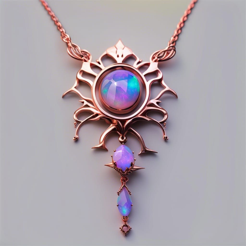 Ethereal gothic rose gold necklace with purple opal pendant with blue accents& green accents& pink accents& ethereal vib...