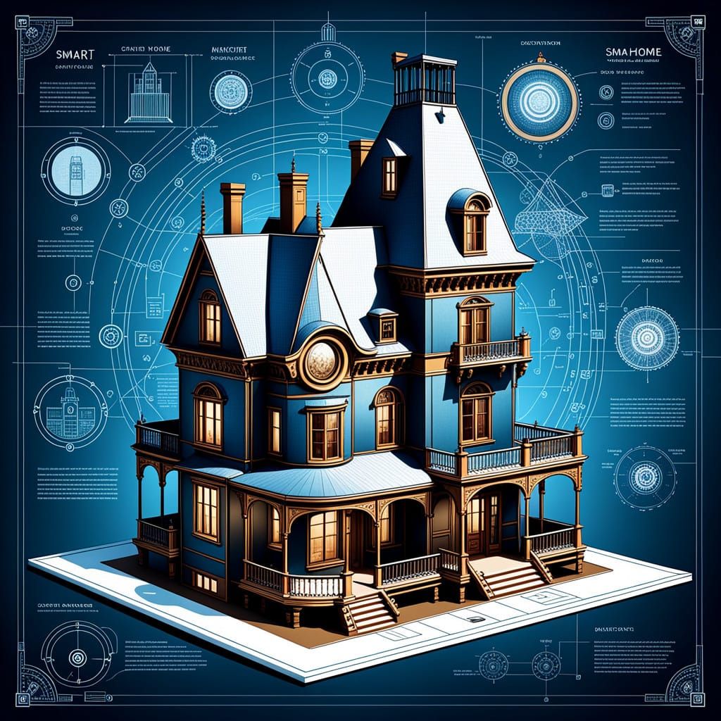 Steampunk Smart Home Blueprint Illustration