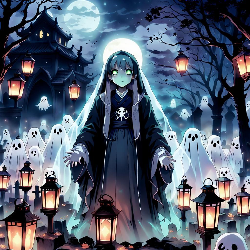 Ethereal Anime Ghost in Graveyard Key Visual