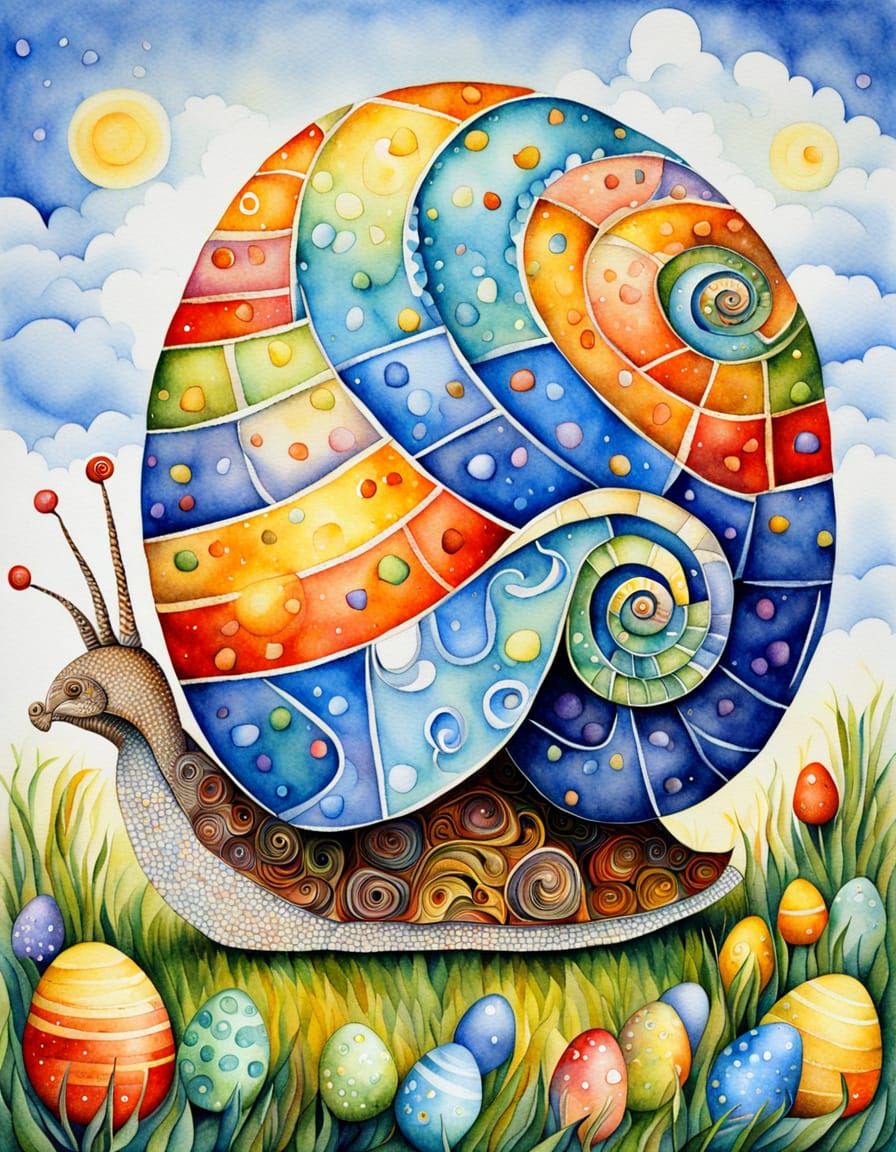 Snail in Vibrant Easter Cubist Masterpiece