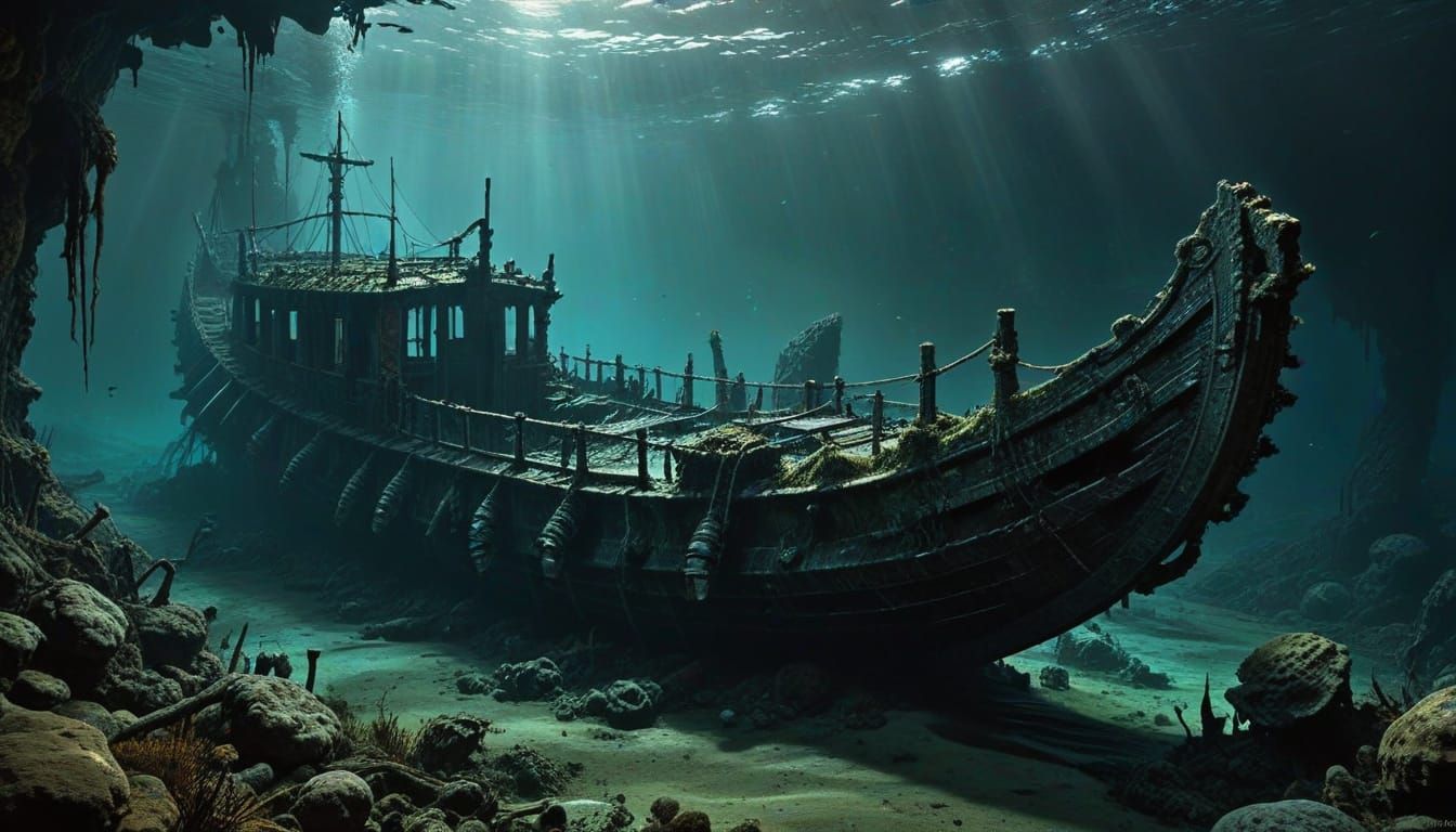 Ancient Sea Serpent Coiling Around Sunken Roman Galley