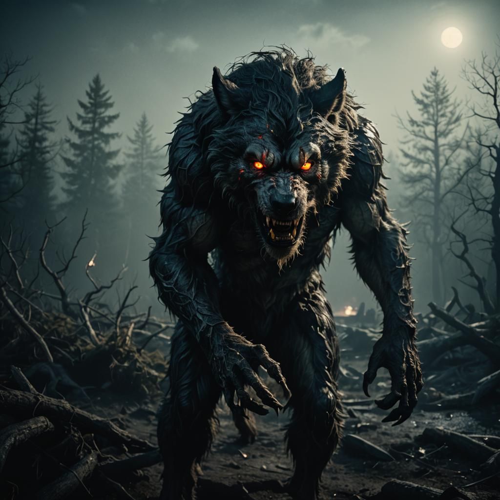 Realistic Werewolf with Glowing Eyes in Cinematic Style
