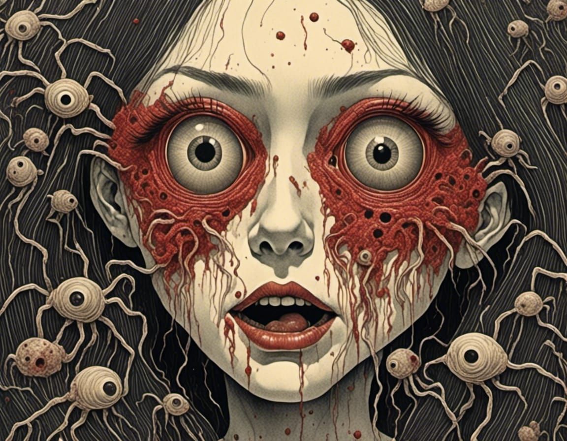 eyes open wide, she screamed at the sight....