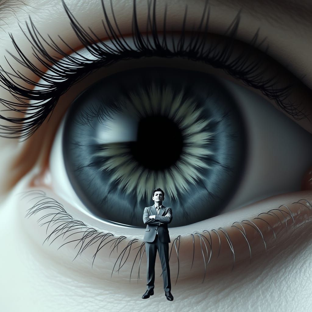 Sombre Eye of Defiance in Hyper-Realistic Style