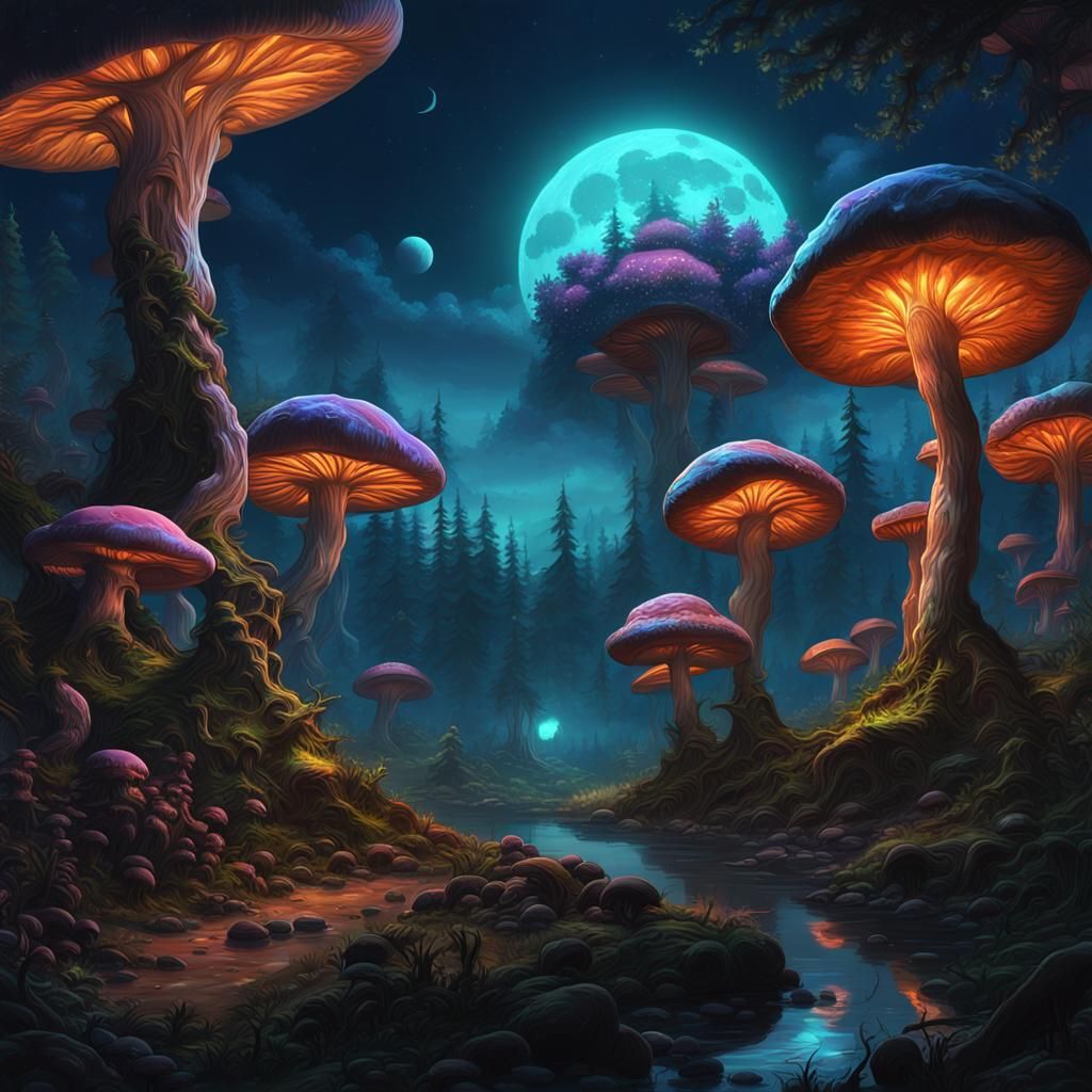 Alien Mushroom Forest in Dark Fantasy Style