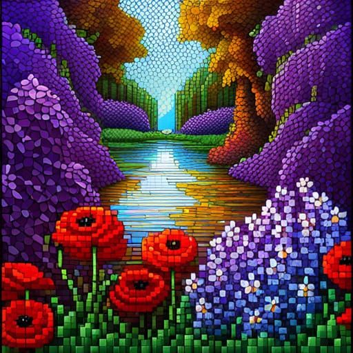 Colorful Pixel Art Butterflies and Flowers