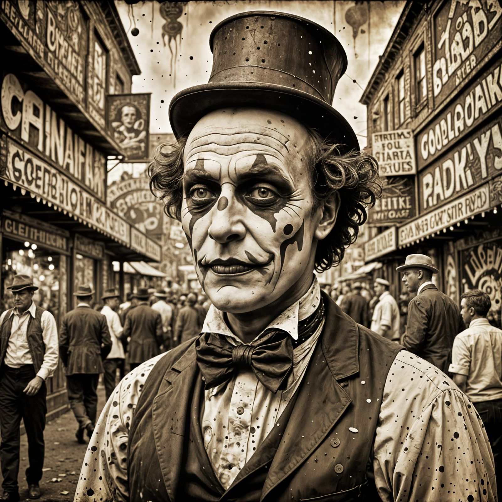 Vintage Carnival Freak Show: Sepia Tone Graffiti Art