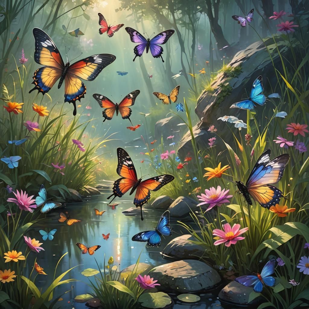 Ethereal Butterflies and Dragonflies in a Swamp
