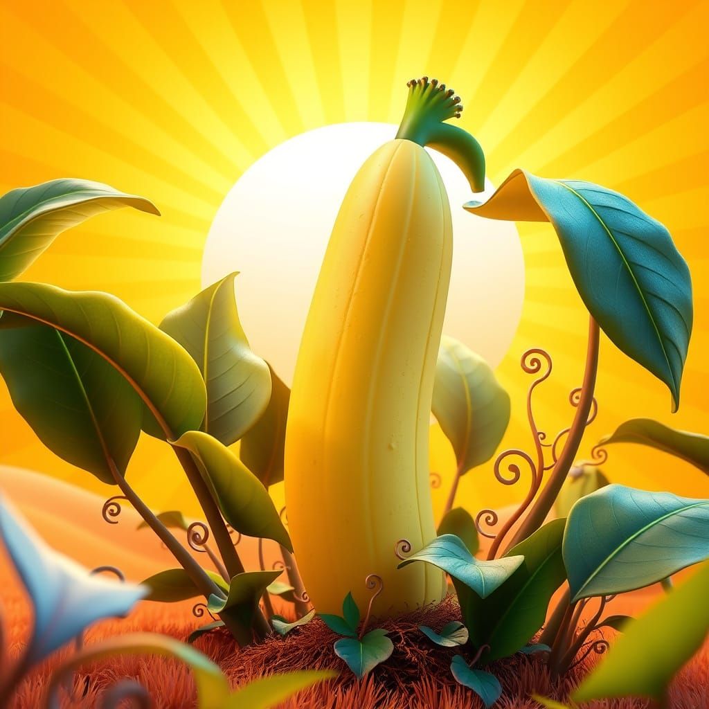 Vibrant Banana Character Rises from Lush Tropical Landscape ...