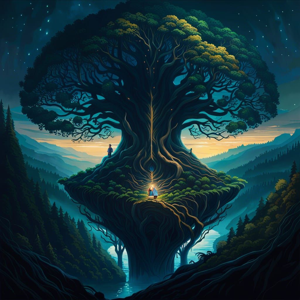 Yggdrasil Humanoid Tree in Dark Forest