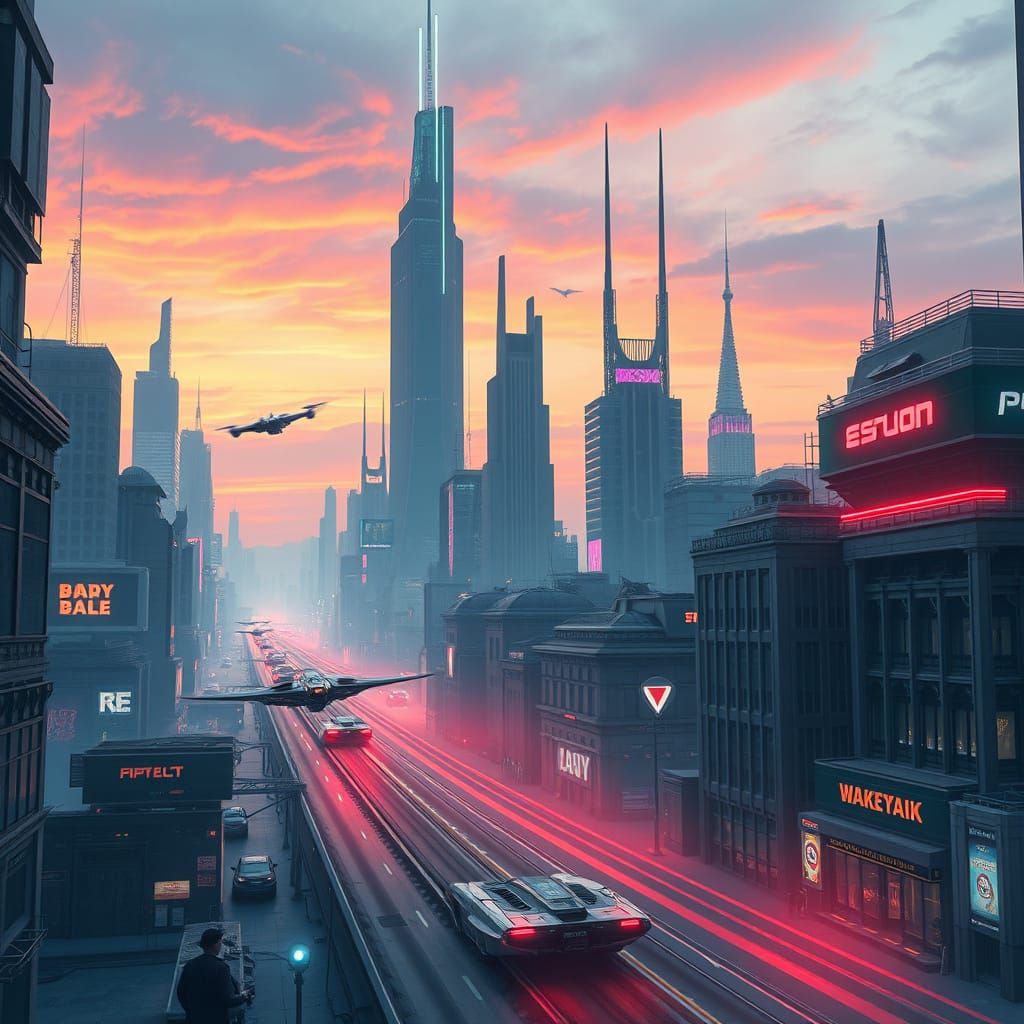Dystopian Futuristic Metropolis at Dusk