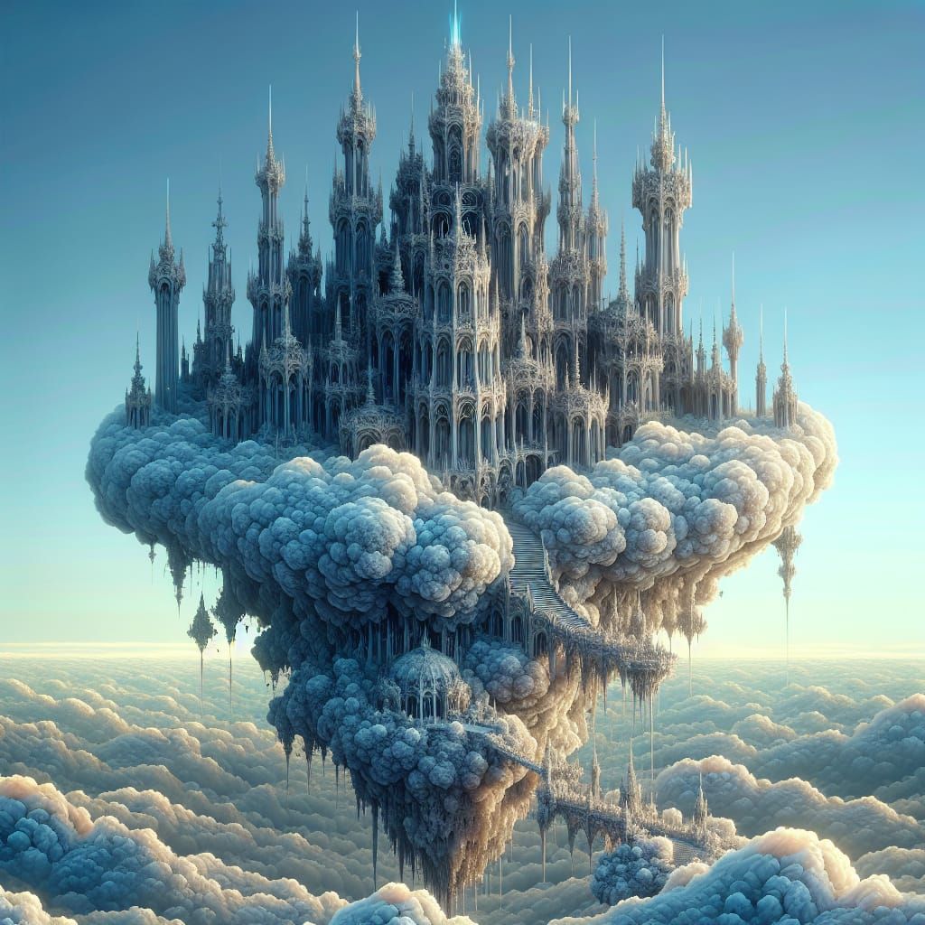 Fantastical Cloud Castle with Spires in 3D Rendering