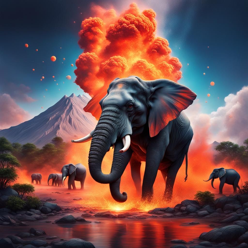 Lunar Volcano Eruption and Elephant Flight