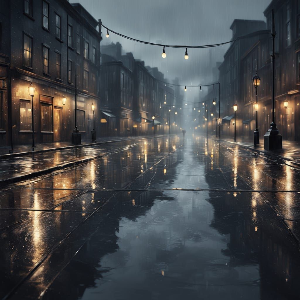 Gloomy Seaport at Evening in Moody Oil Painting Style