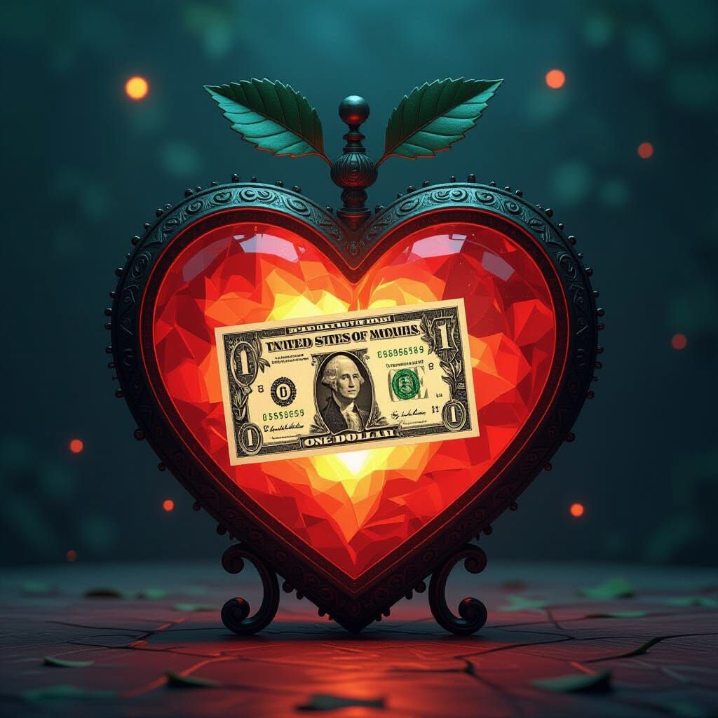 Heart Piggy Bank with Dollar in Hyperrealistic Style