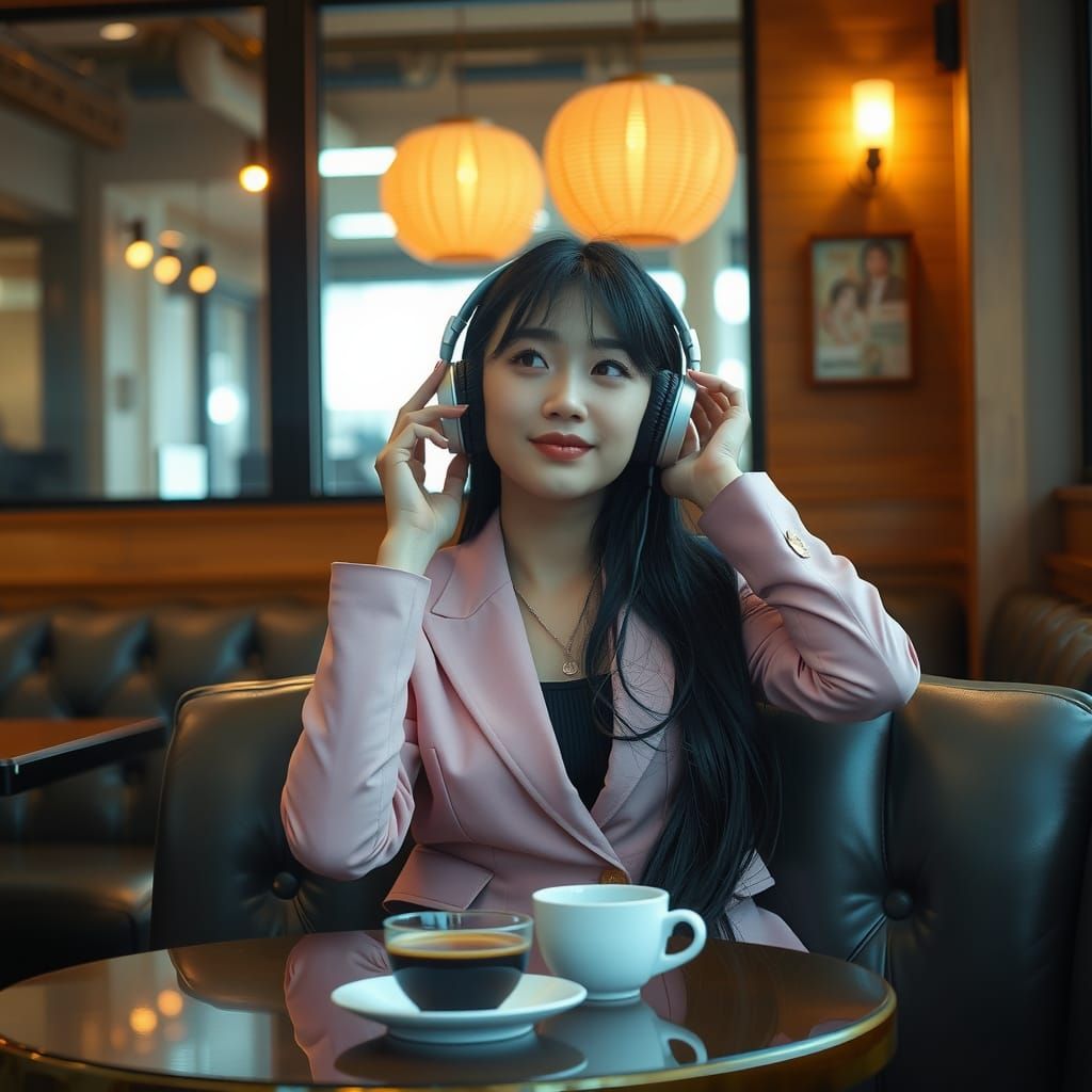Korean Idol in Cozy Cafe: Cinematic Film Still