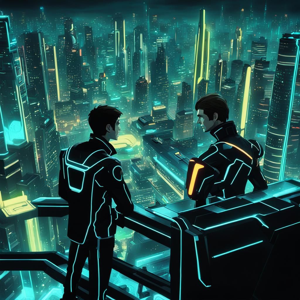 Beck Overlooks Argon City: A TRON Uprising Scene