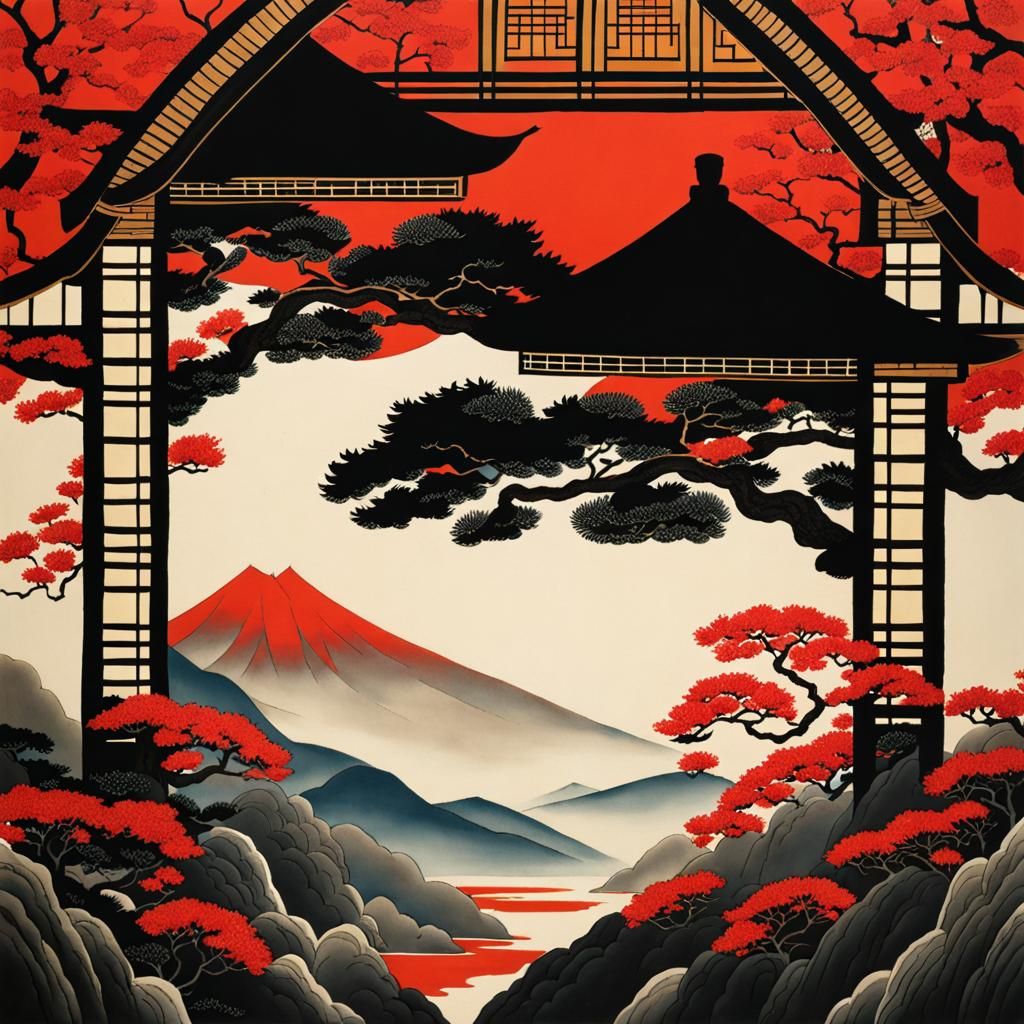 Classic Japanese Painting with Natural Motifs