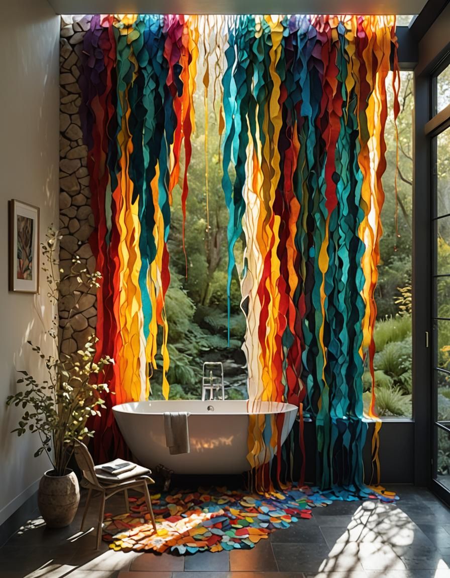 Vibrant Glass Waterfall Bathed in Sunlight
