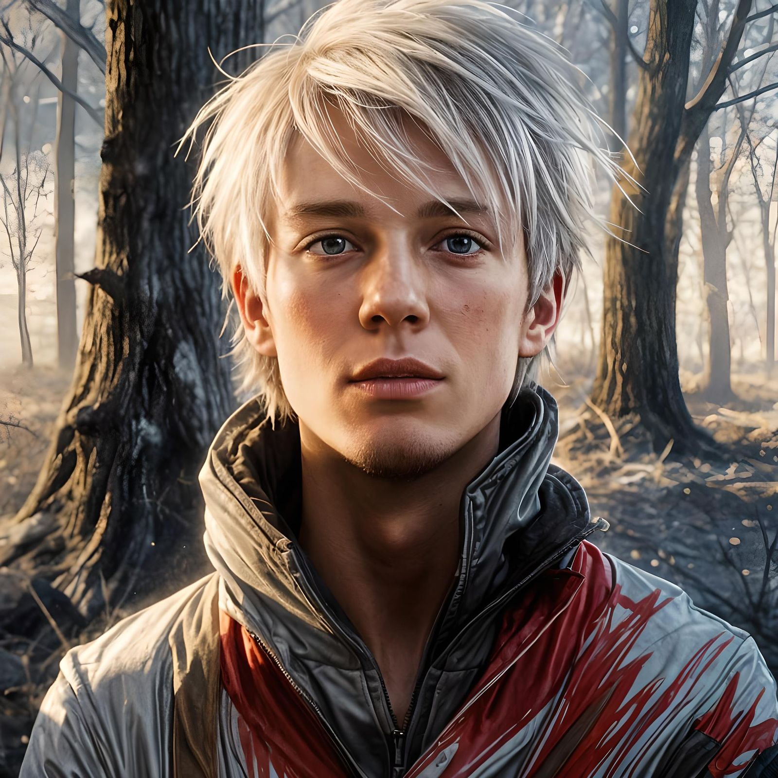 Albino Boy Lost in Snowy Woods, Digital Portrait