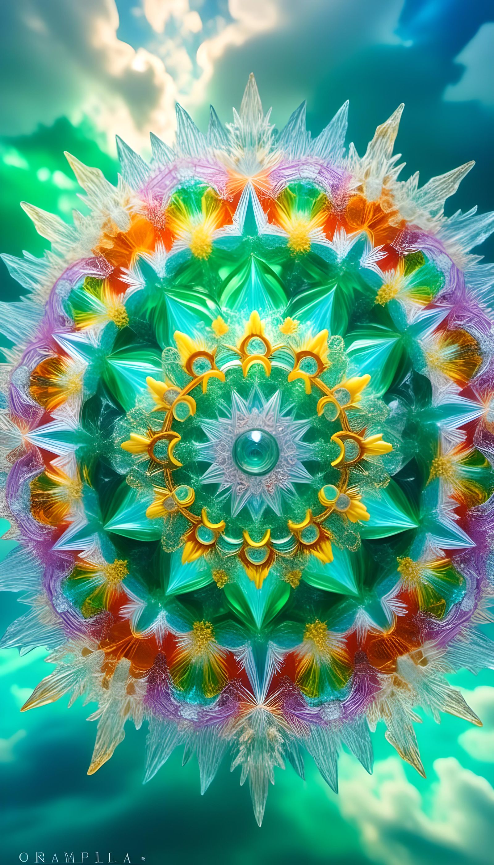 Rainbow Crystal Mandala with Lightning in Psychedelic Art