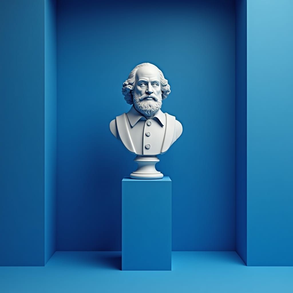 Blue Marble Bust of Shakespeare in Blue Room