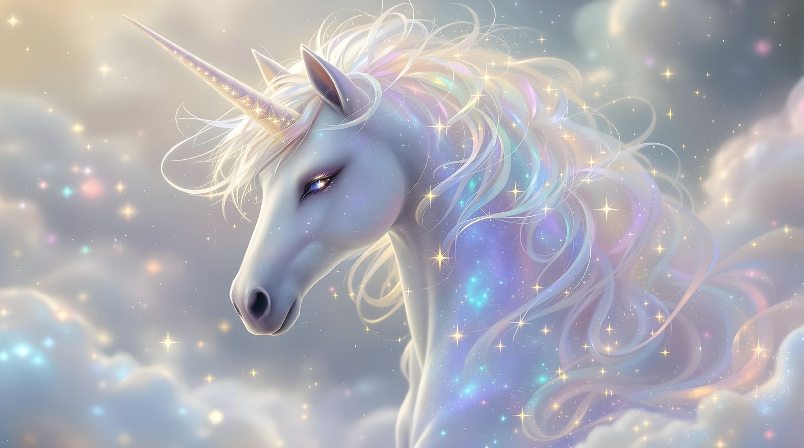 Ethereal Unicorn in a Mystical Rainbow Realm
