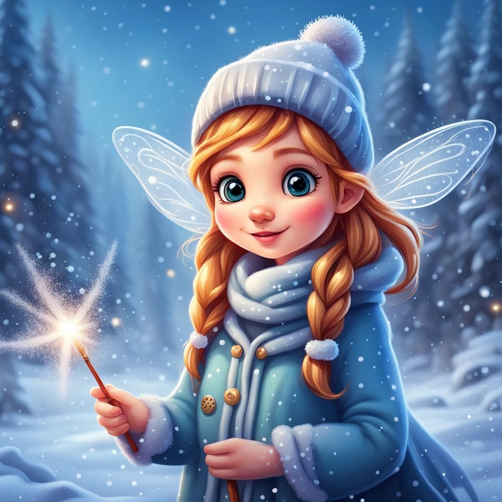 Cute Winter Fairy in Snowy Fairyland