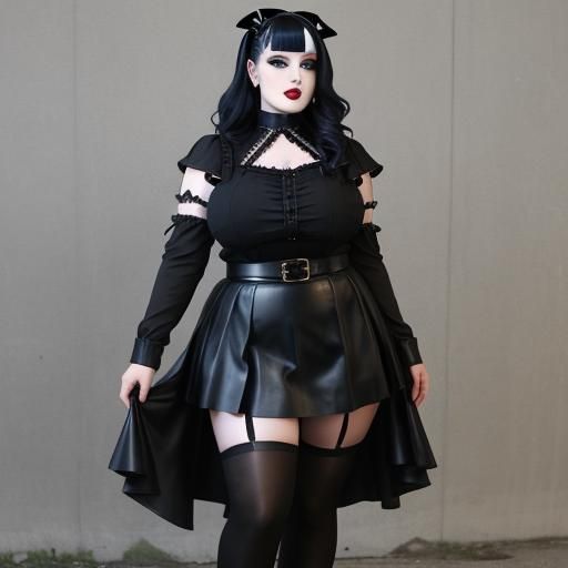 Gothic Woman in Leather Collar and Stockings