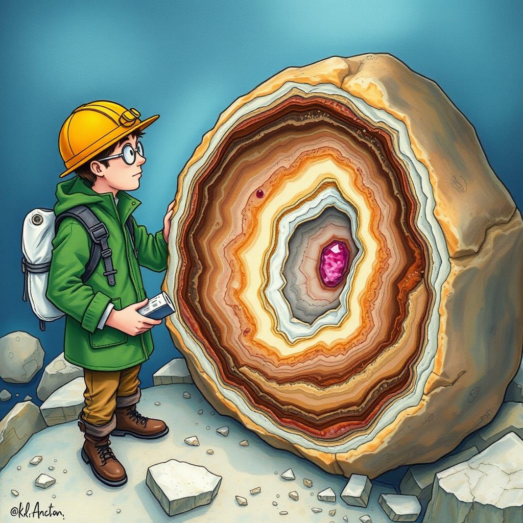 Geologist Finds Cassata Cake Geode, Dreamlike Illustration