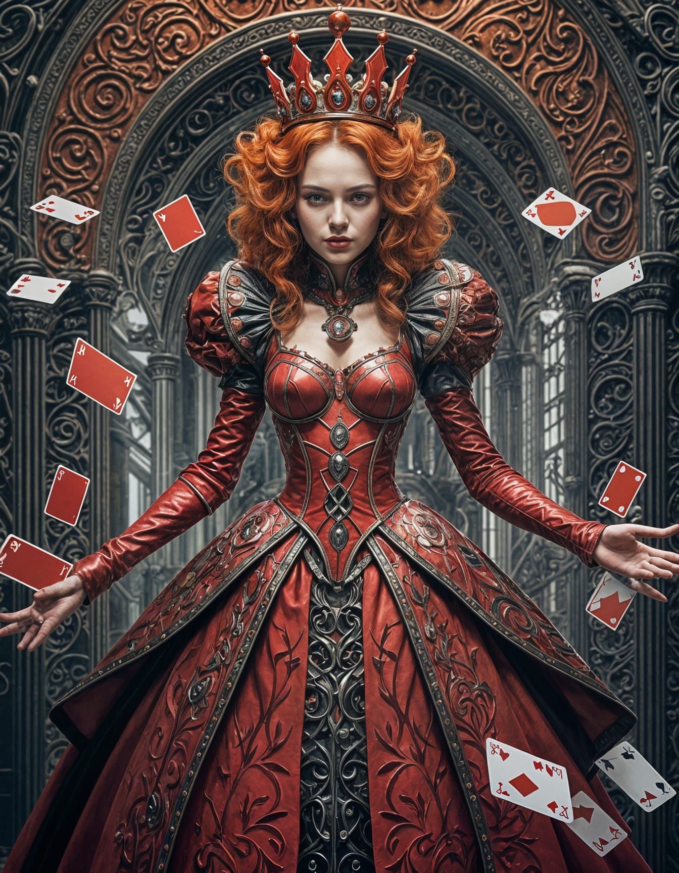 Futuristic Red Queen Reaching From Alice Card
