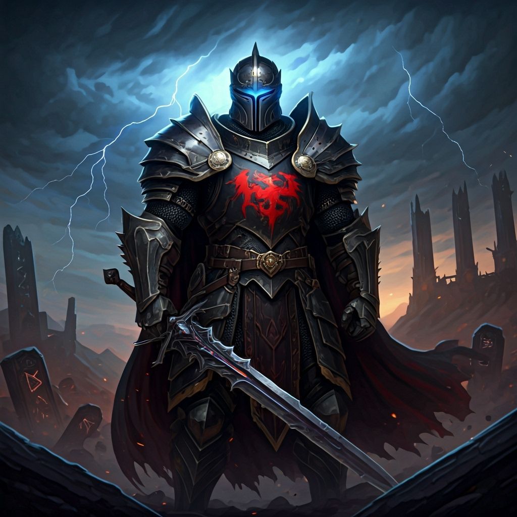 Black Knight with Ebony Blade in Digital Painting Style