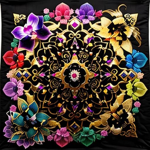 Orchid Bird and Bee Nature Art in Cubist Style