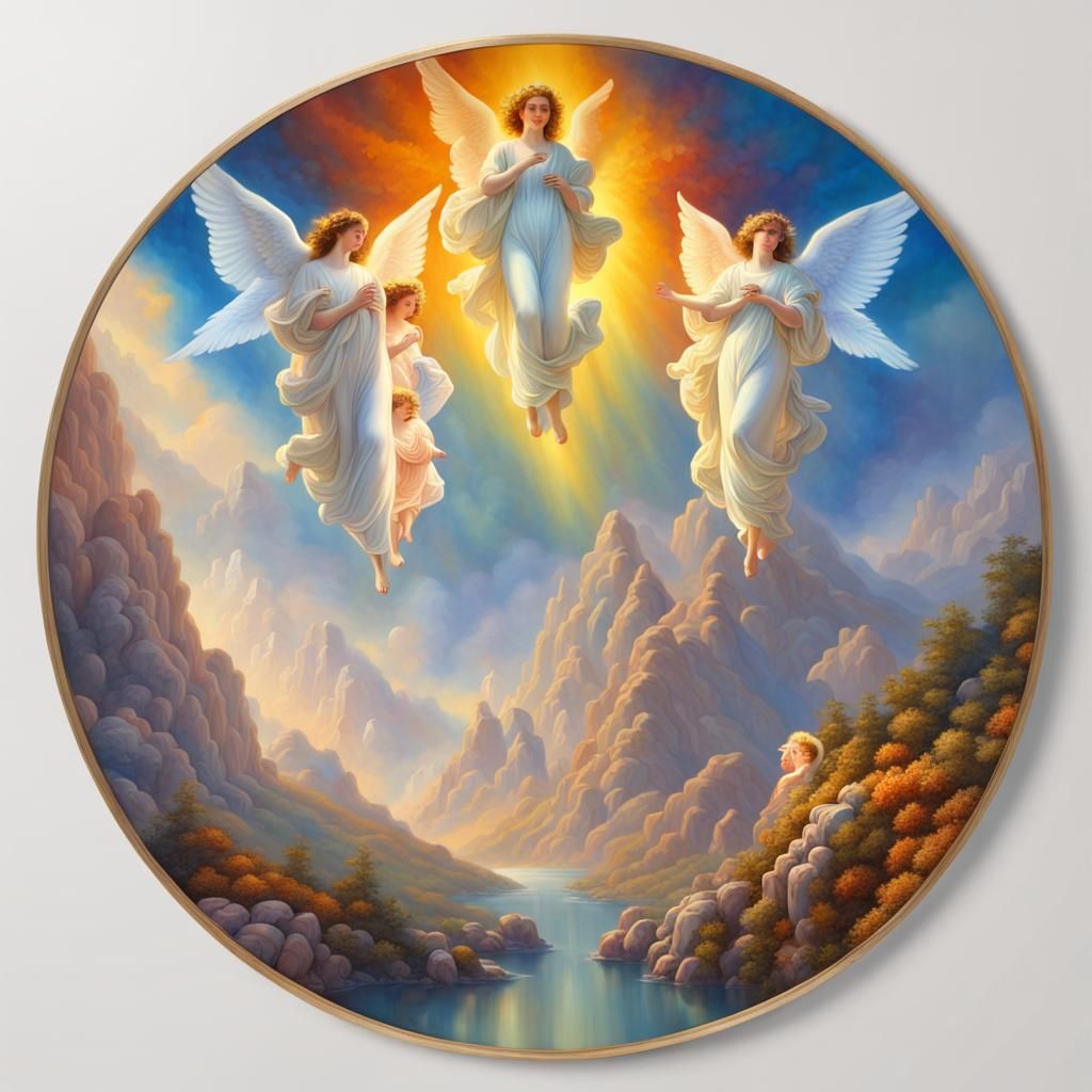 Angelic Mountain Scene in Hyperreal Style