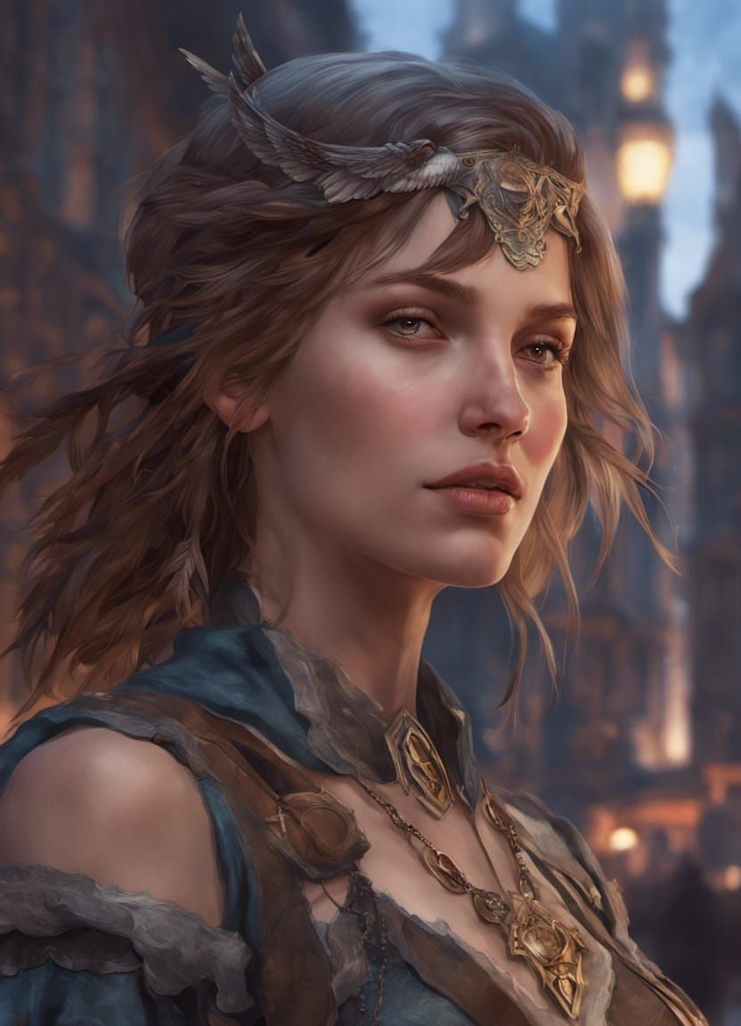 Medieval City Girl with Hawk Portrait