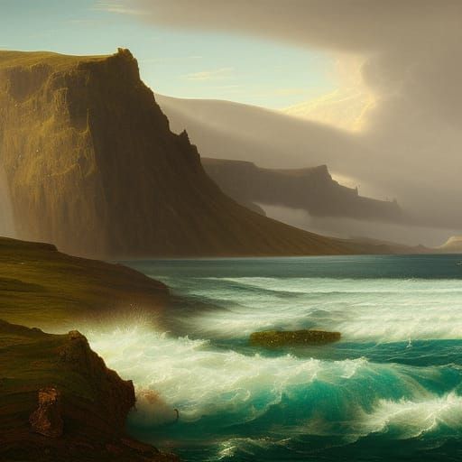 Epic Icelandic Beach Painting in Hudson River Style