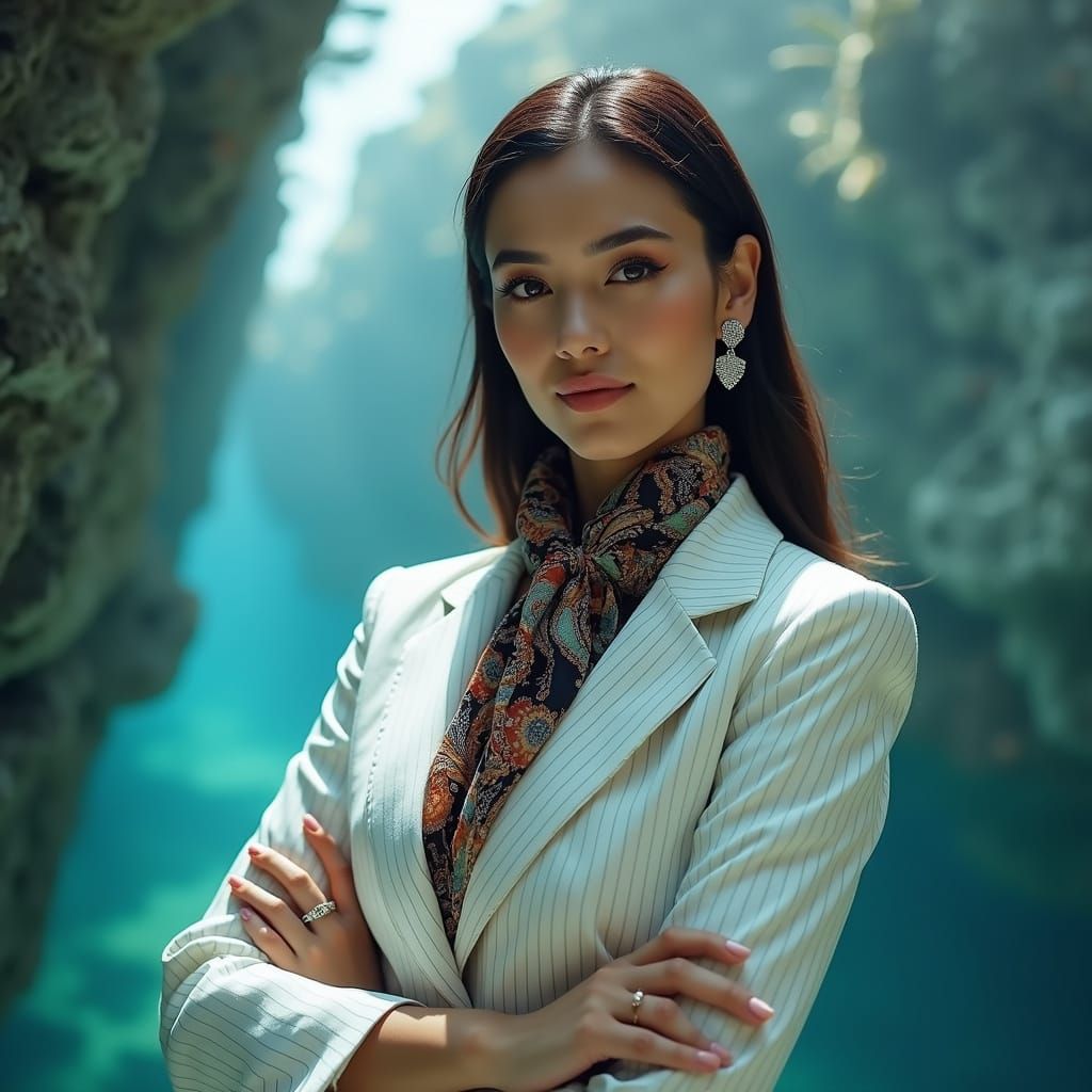 Underwater Portrait of Businesswoman in Style of Herb Ritts
