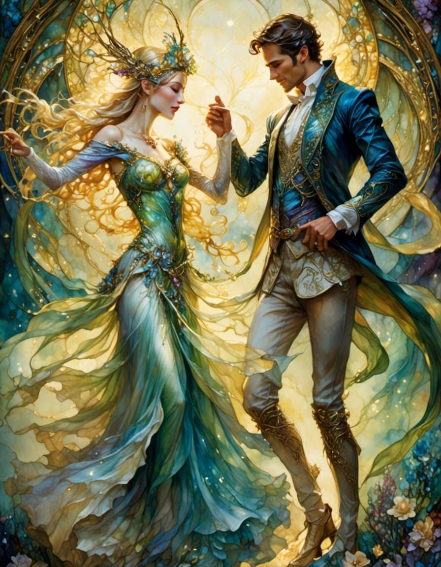 Elegant Elven Couple Dancing in Fantasy Style