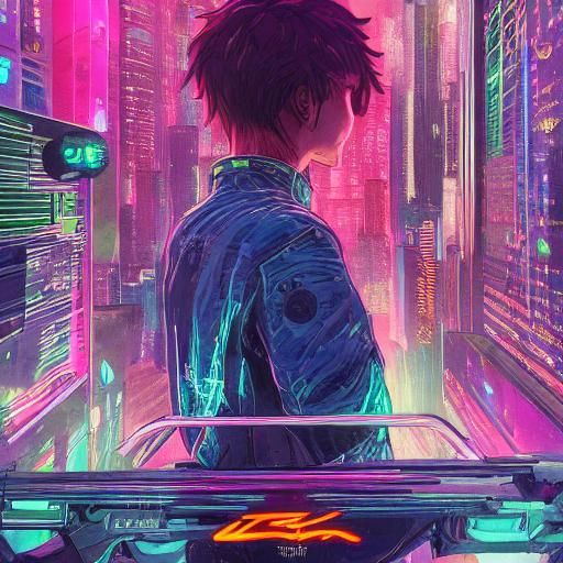 Cyberpunk Anime Hero in Space with Neon Lights