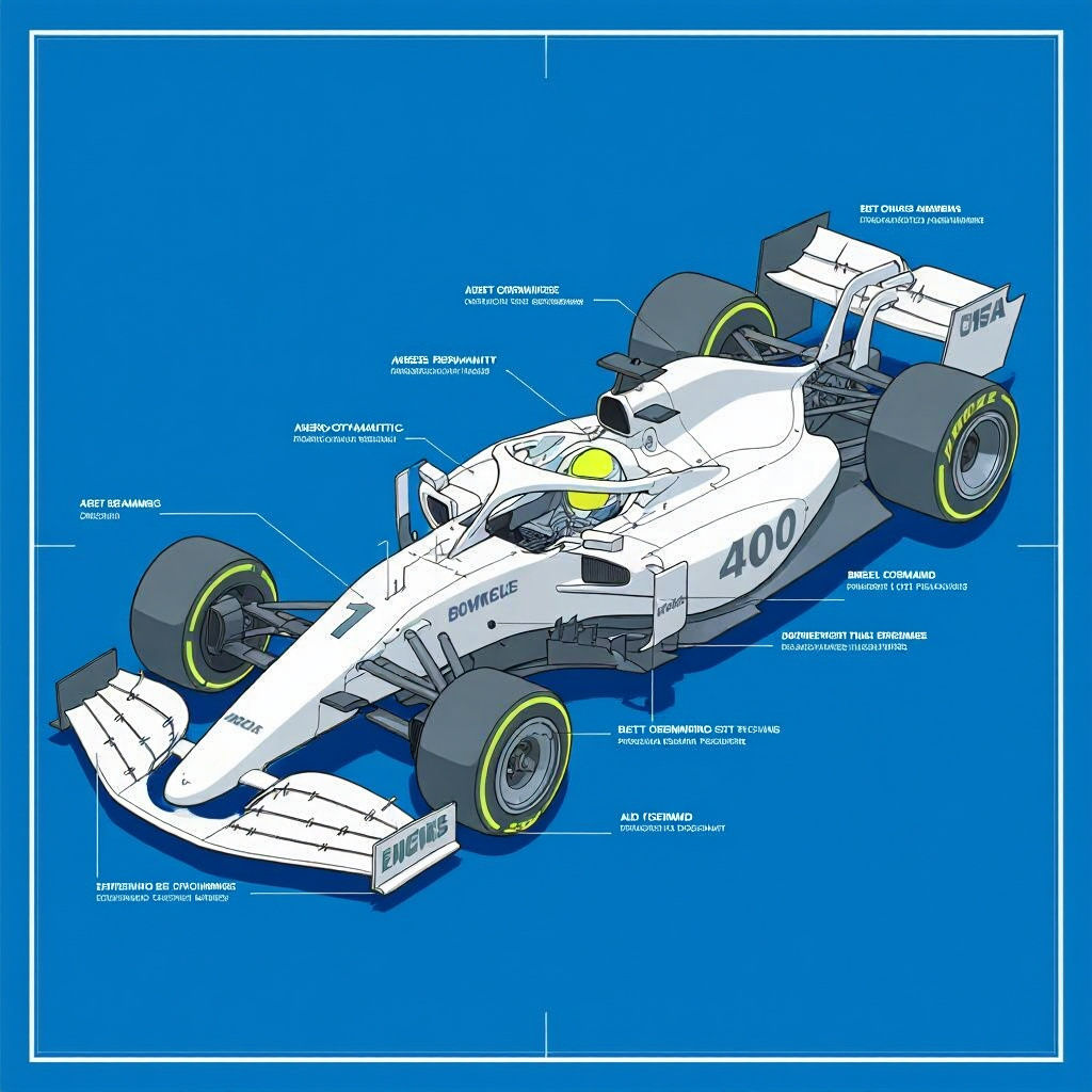 Detailed Technical Diagram of Formula One Car