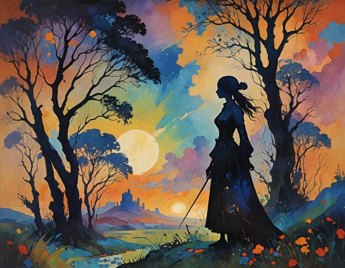 Psychedelic Silhouette in Tachisme Brushwork