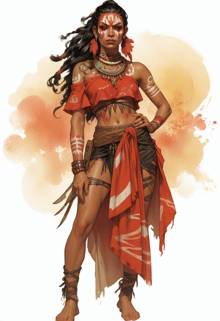 Polynesian Tribal Woman with Body Paint, Heroic Fantasy Art