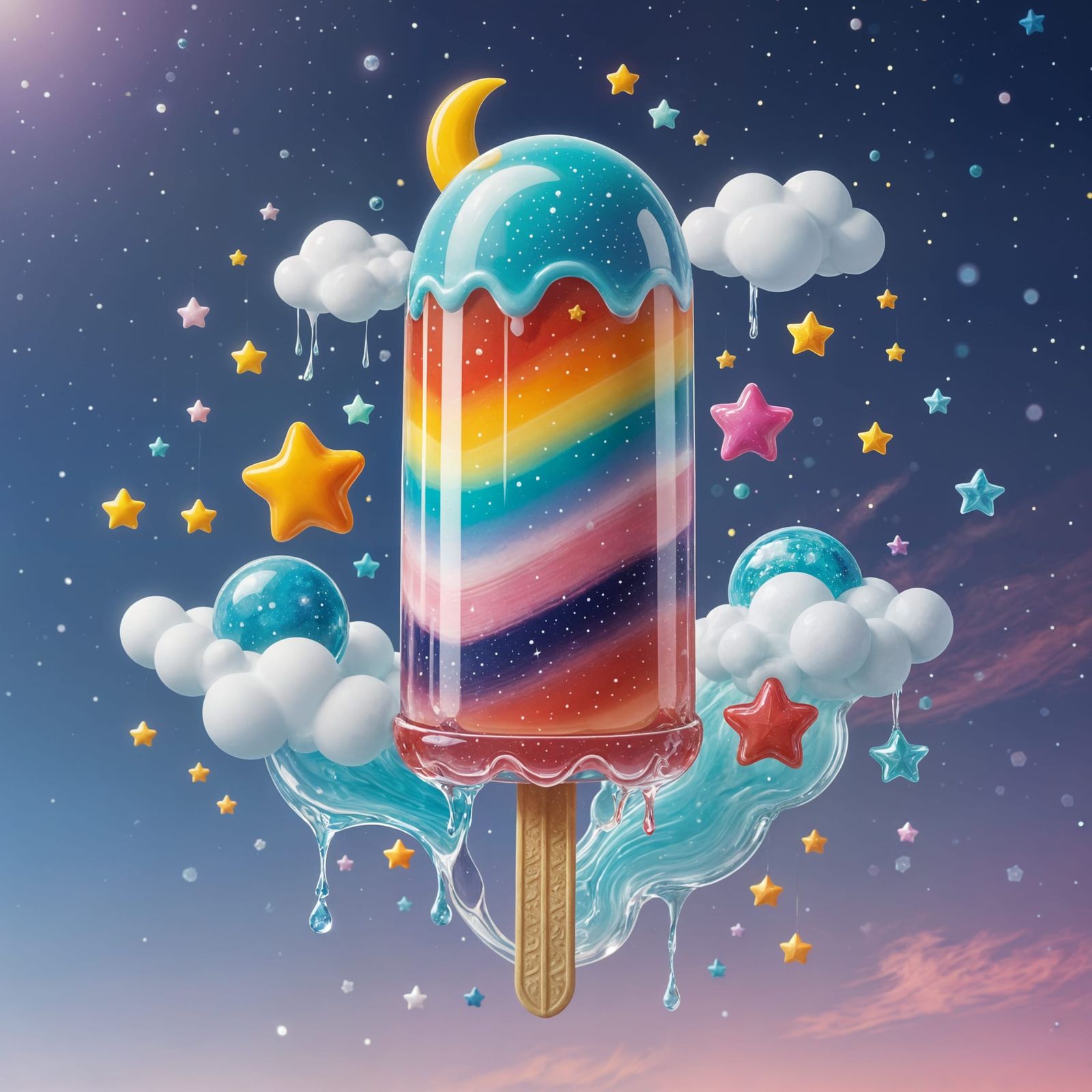 Detailed Kawaii Ice Lolly with Cosmic Tides