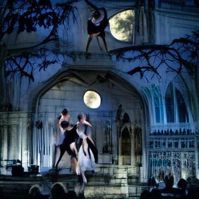 Haunted gothic ballet under the full moon on an autumn dark ...