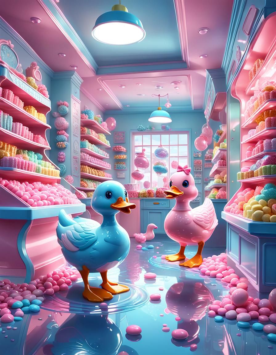 Ducks and Cats in a Candy Art Sweet Shop