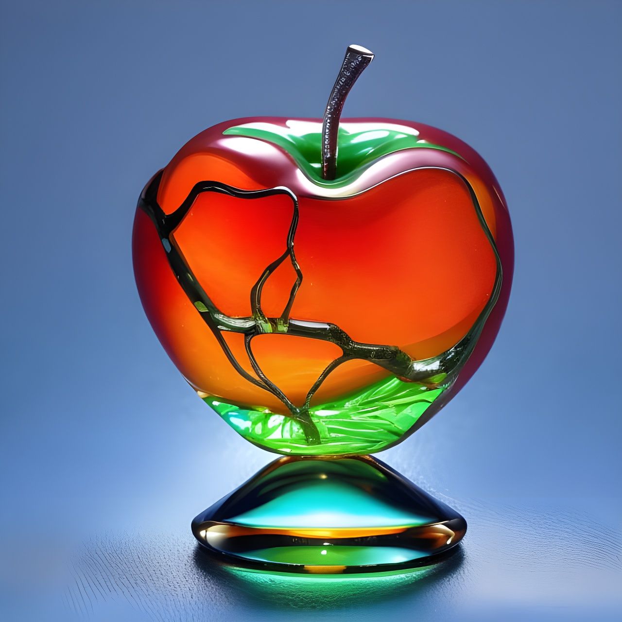 Detailed Macro Photograph of Glass Apple Landscape