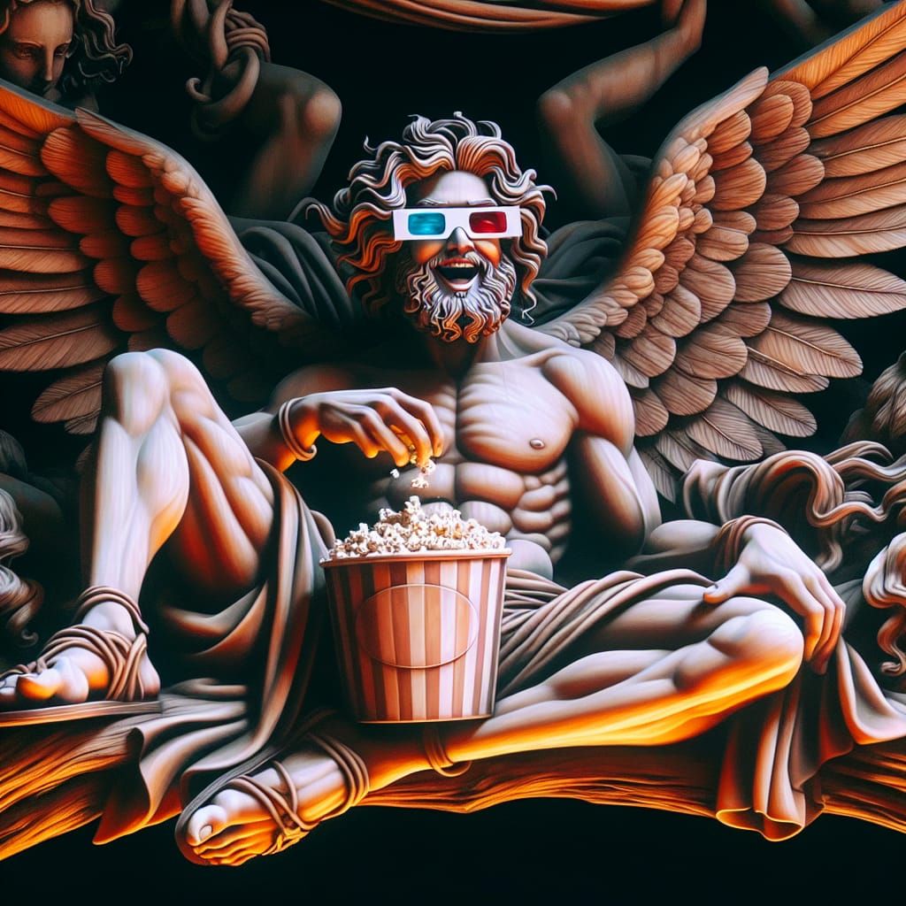 Hyperrealistic Hermes with 3D Glasses in Luminism Style